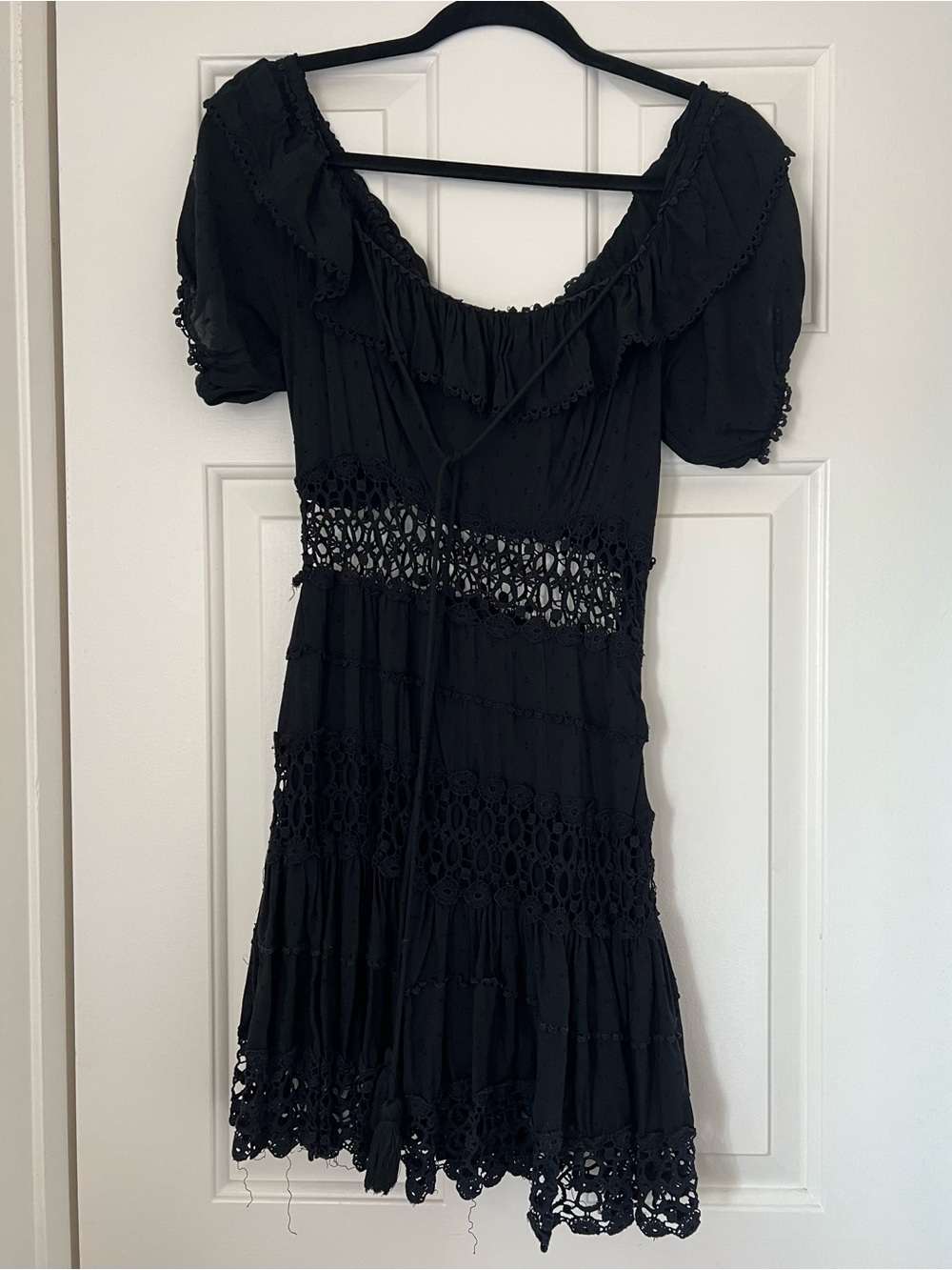 Free People Black Crochet-Trim Mini Dress